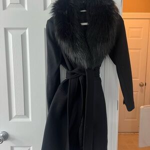 Zara black fur collar coat - XS